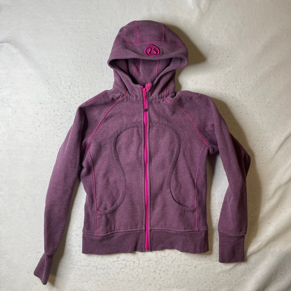 Lululemon Scuba Hoodie Full Zip Purple Pink Space Dye‎ Cotton Fleece Size 12